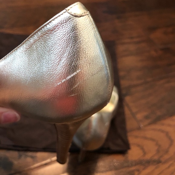 Cole Haan Metallic Gold Peep Toe Heels - Picture 14 of 16